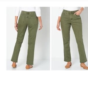 CJ Banks Womens NEW Pants 18W Olive Green Signature Slimming Stretch Casual